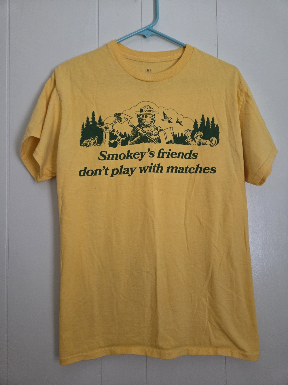Smokey Bear Graphic Tee - Yellow with Forest Green Print